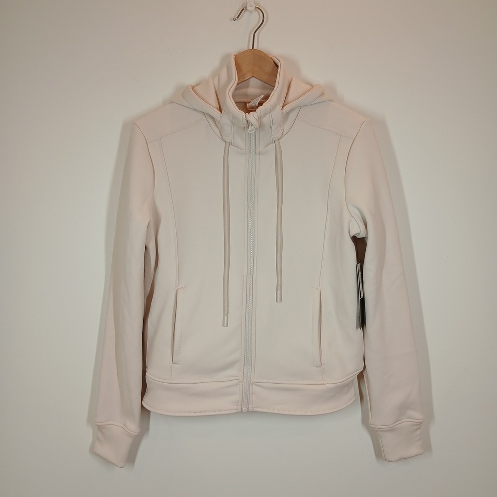 90 Degree by Reflex Scuba Jacket Womens XS Cream Polyester Fleece Lined Hooded